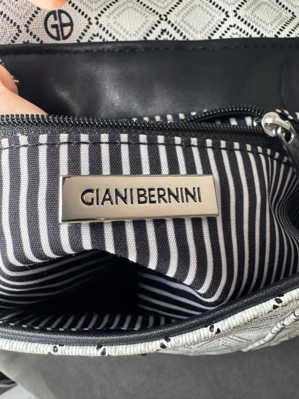 Giani Bernini Mini Backpack Convertible Crossbody Black White Logo Bag - Picture 3 of 12